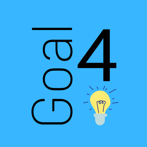 Goal 4 logo, logo has the word and number 'goal 4' followed by a lightbulb shimmering