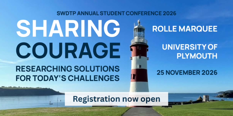 Banner advertising that registration is open for the 2026 SWDTP Student Conference, titled Sharing Courage: Researching Solutions to Today's Challenges. Links to conference information page.